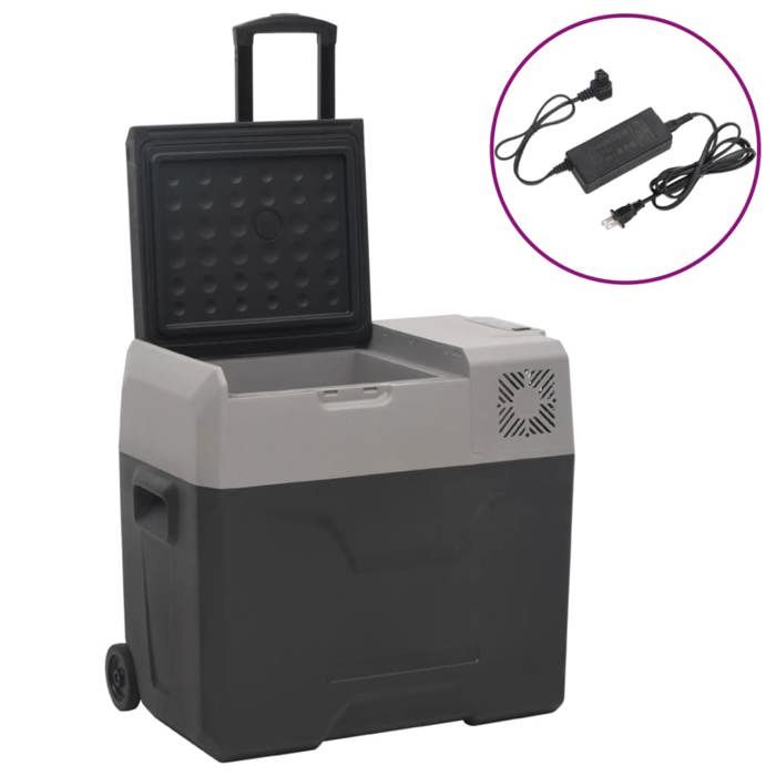 VidaXL Cooler with Wheel and Adapter, Car Refrigerator, Electric Cooler Hiking Picnic Camping, Black 3154636