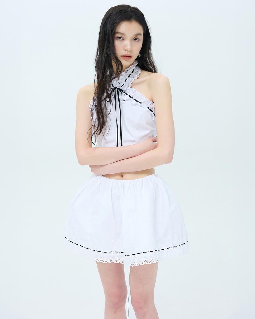 Leobyui Ribbon Insert Bell Skirt White