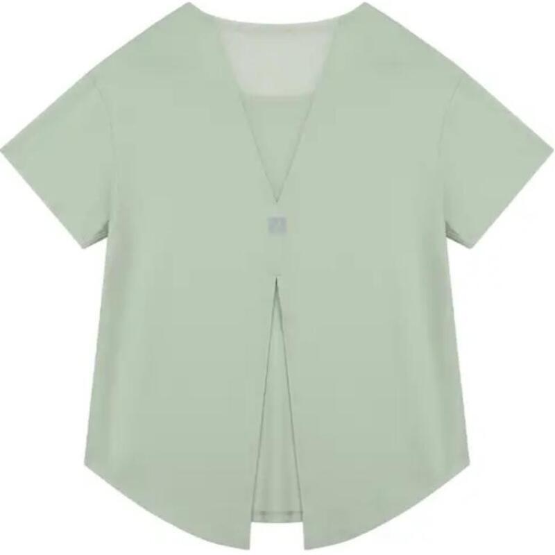 Decathlon Свободная быстросохнущая однотонная футболка женская травянисто-зеленая