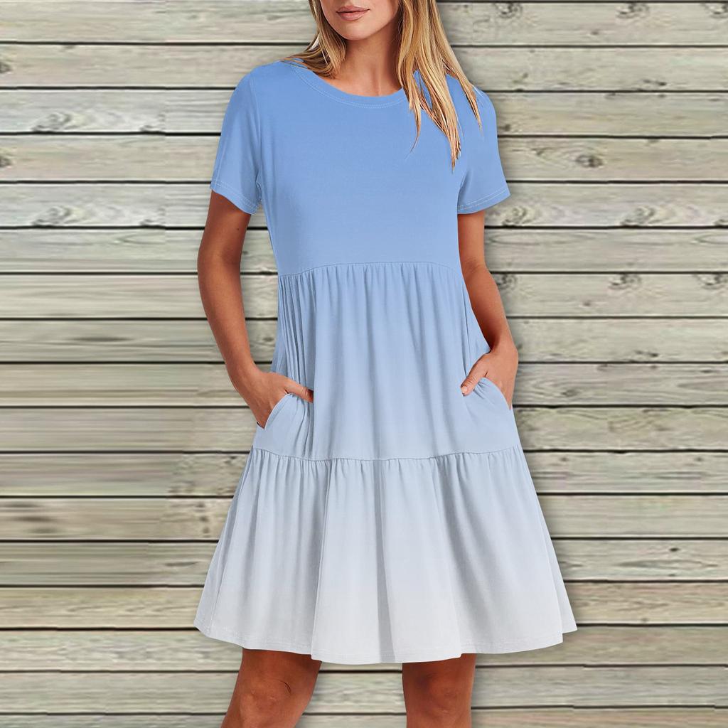 Женское повседневное модное платье-миди с круглым вырезом и коротким рукавом с принтом и карманом