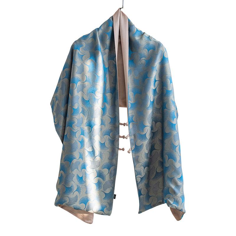 New Chinese Style Double Layer Silk Scarf Cheongsam with Shawl and Buckle Mulberry Silk Scarf for Mother
