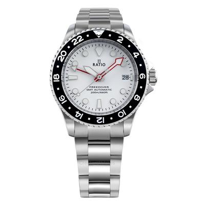 Мужские часы FreeDiver GMT Series с сапфировым стеклом, белым циферблатом из нержавеющей стали, автоматические RTF057 200M