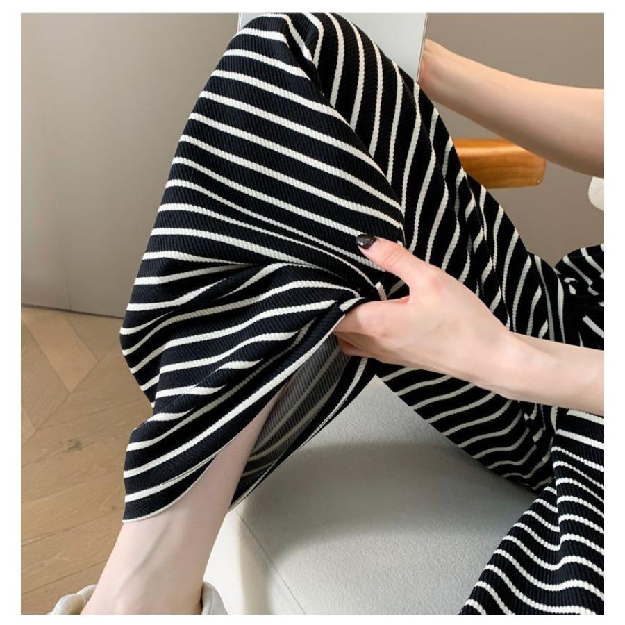 Широкие брюки в черно-белую полоску для женщин, весна-лето, прямые свободные повседневные брюки, универсальные брюки с принтом зебры