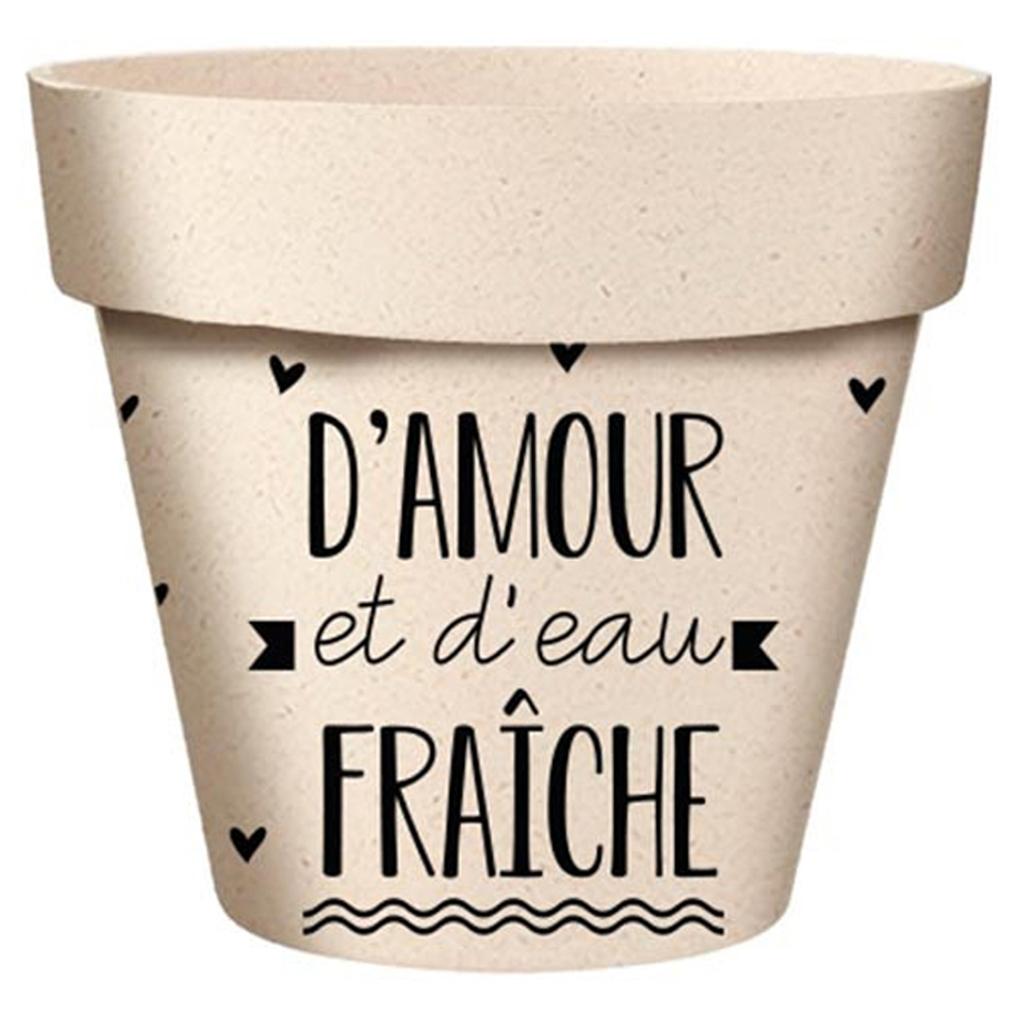 Les Trésors De Lily [A2038] - Bamboo Planter 'Messages' Beige Black (Love and Fresh Water) - 25x24cm