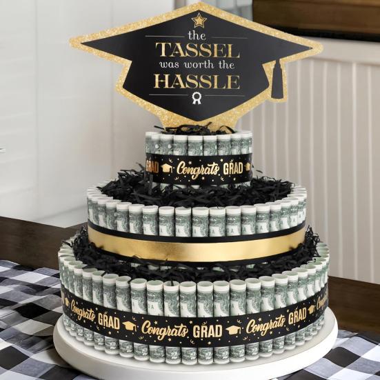 2025 Graduation Gifts 3 Tier Cake Filled with Cash Money Class of 2025 Graduation Decoration for Boys Girls High School College Grad Party Supplies