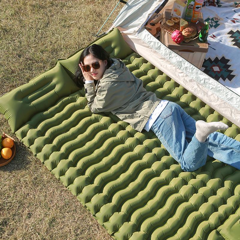 Outdoor Double Camping Inflatable Pad with Foot Pump - Moisture-Proof, Thickened TPU Air Mattress