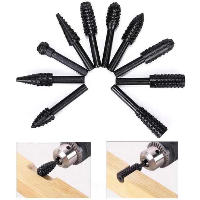 Set de râpes pour bois - DLZAOAO - 10 pièces - Acier CC45 - Longueur 58 mm - Diamètre 12 mm