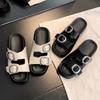 Thick-soled Slippers for Women's Outer Wear Summer New Open-toe Heightening Fashion Belt Buckle Sponge Cake Beach Cool Slippers