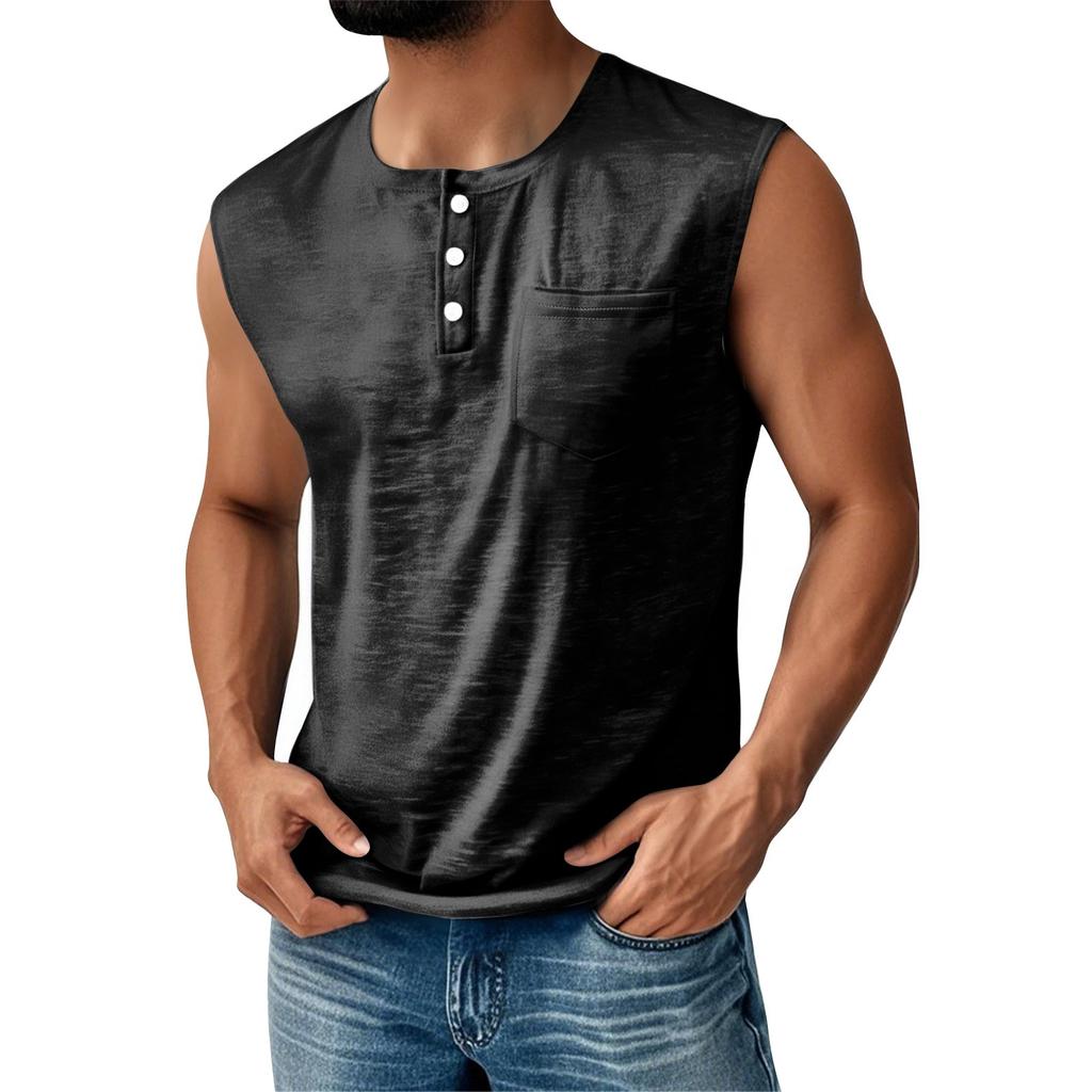 Men's Summer Solid Color Pocket Sports Buttons Vest Men's Sports Casual Vest