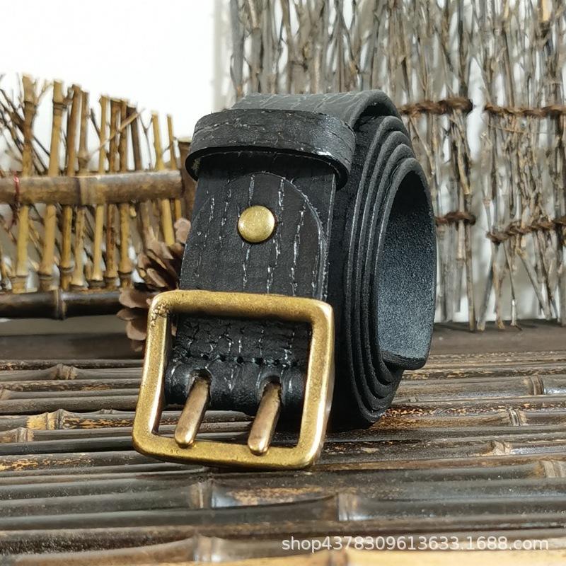 Ретро и старые тенденции персонализированный двойной игольный ремень с медной кнопкой на головке мужской ремень из натуральной кожи из натуральной коровьей кожи для джинсов