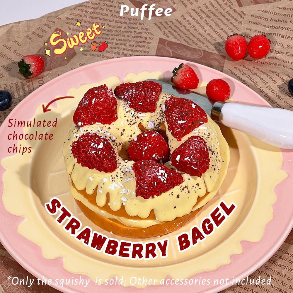 Бейгл Пищевой силикон Сквіші, Кремово-м'яка Липка іграшка, Таба Сквіші, Щаслива гра Щипання хліба, Полуниця, Хрусткий, Хрусткий
