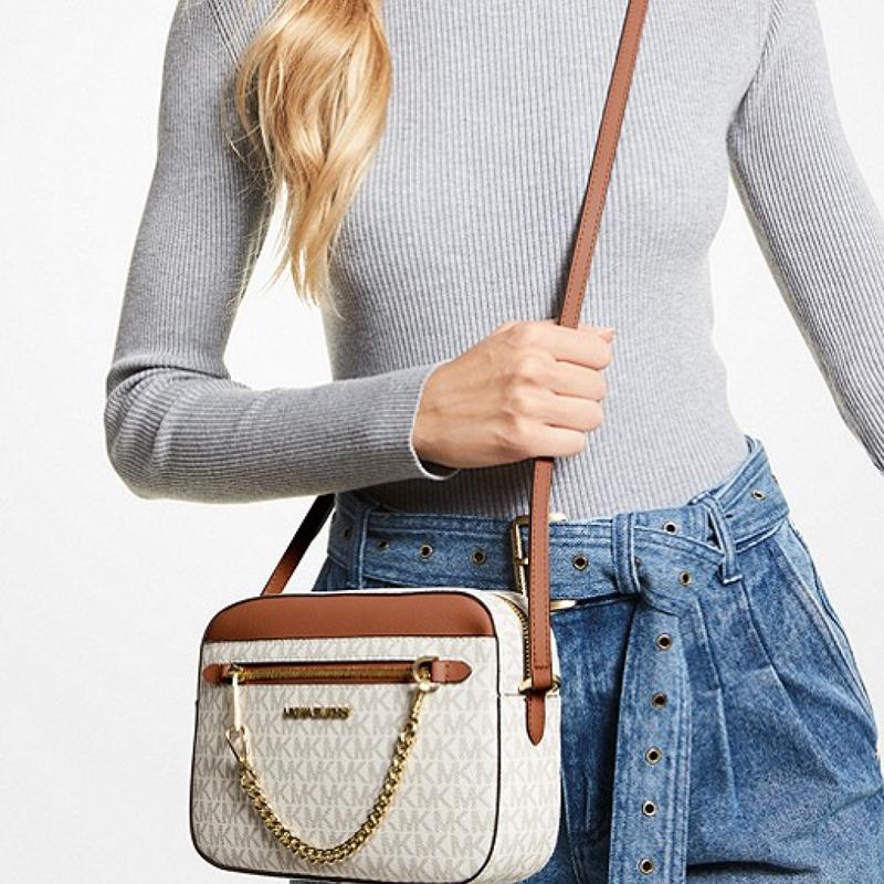 Michael Kors Mk Jet Set Сумка-кроссбоди с монограммным логотипом и цепочкой Женская сумка на плечо Ванильная 35S1GTTC9B-VANILLA