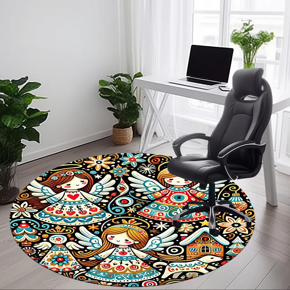 1pc Angelic Winter Office Round Area Rug, Under Office Chairs Bedroom Living Room Home Decor, Room Deco, Available in Various Sizes