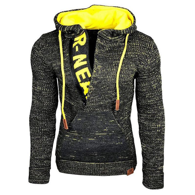 Мужская толстовка осенне-зимнего спортивного пуловера с капюшоном, вязаная толстовка с длинным рукавом, вязаная толстовка