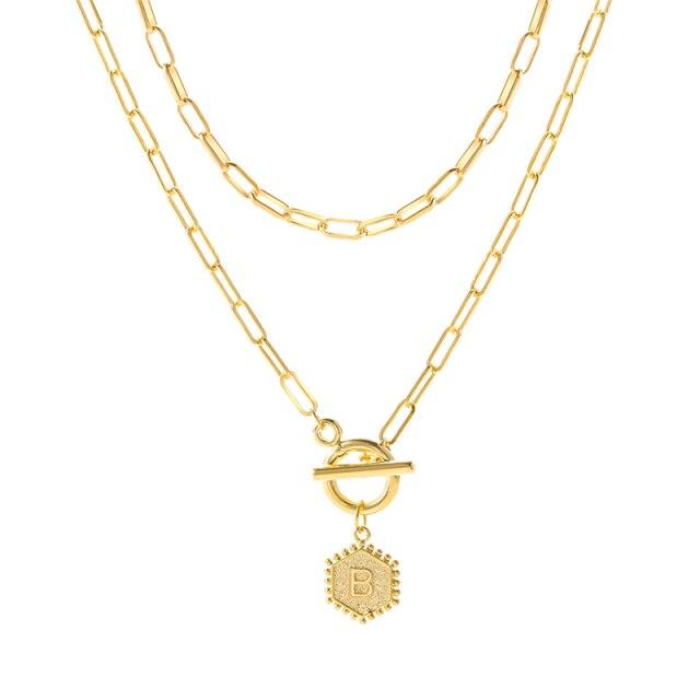 17KM Trendy Gold Initial Letter Necklaces For Women Fashion A-Z Alphabet Pendant Necklace Multilayer Chain Birthday Jewelry Gift