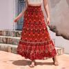 Women's Elastic Waist Maxi Skirt Loose Fit Boho Printed Long Skirt Tiered RAYON 100% Beach Vacation Flowy Midi Skirt