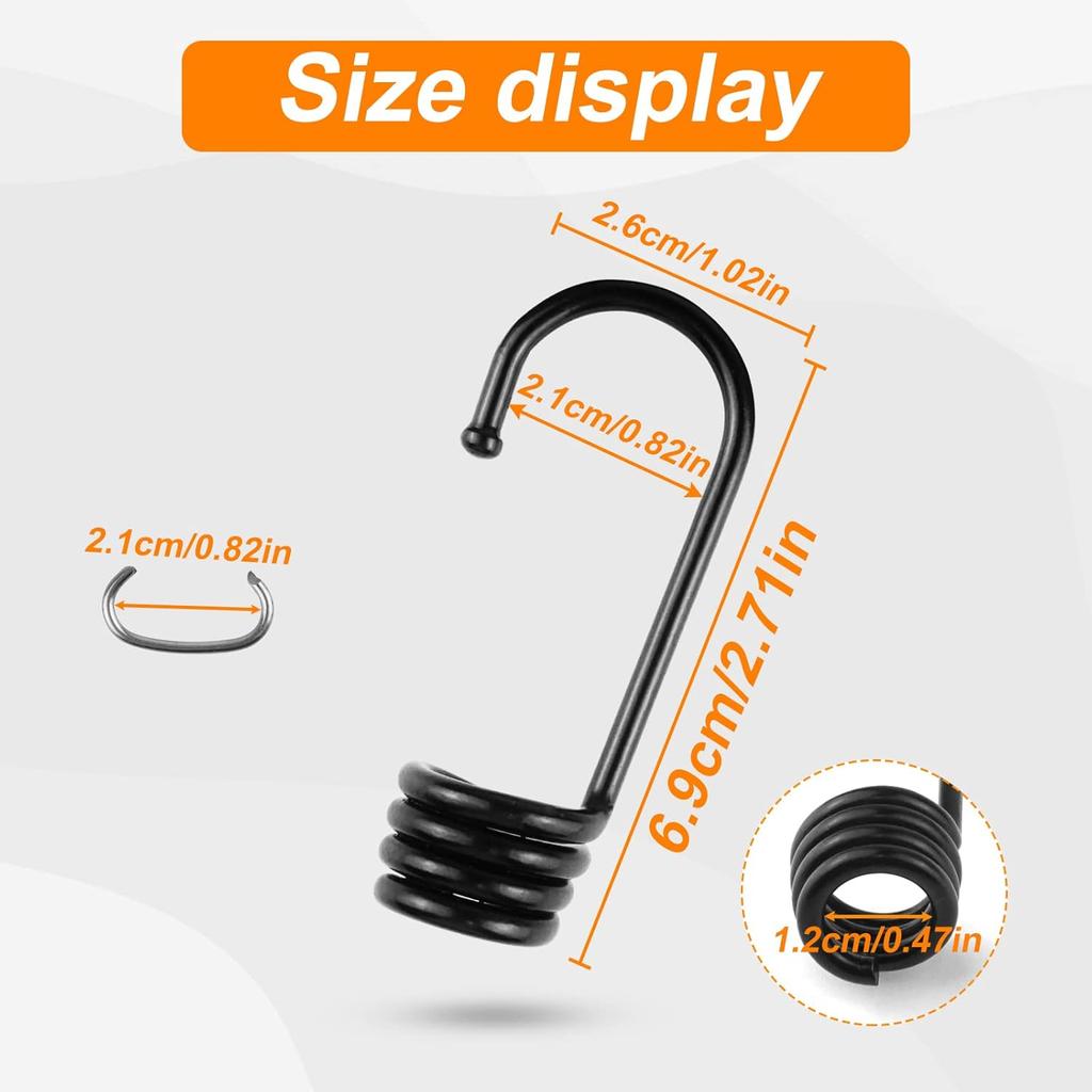 3/8 inch Plastic-Coated Bungee Shock Cord Hook, 30 PCs Plastic Coated Bungee Cord Hooks Spiral Bungee Hooks Wire Hooks End for Elastic Rope Strapping