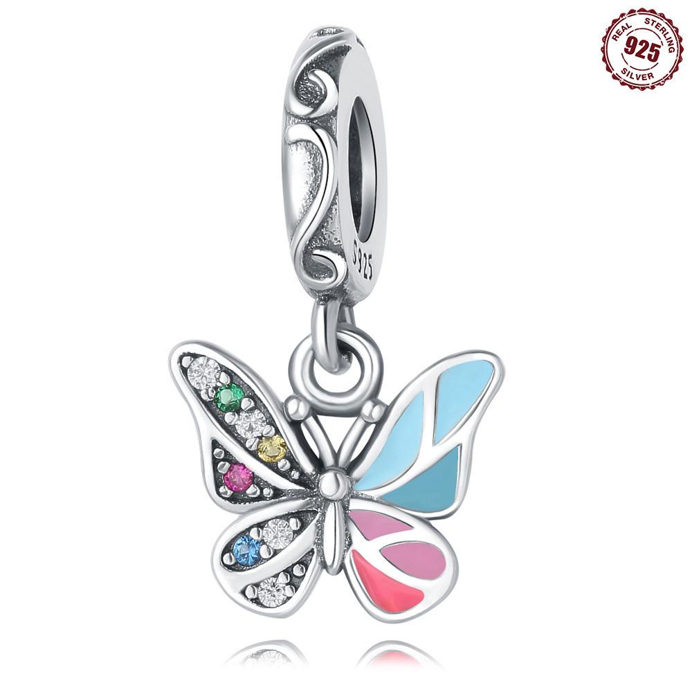S925 sterling silver pendant accessories beaded bee butterfly original European and American style DIY bracelet