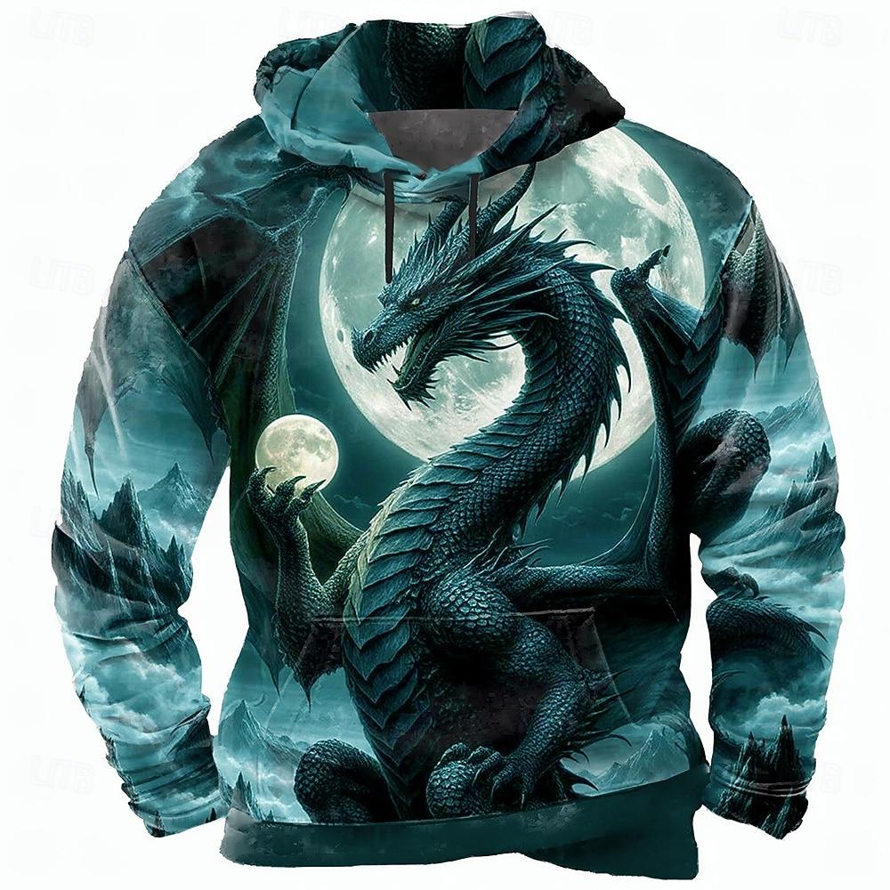 Men's Dragon 3D Hoodie Sweatshirt Cool Party Long Sleeve Crew Neck Club Streetwear