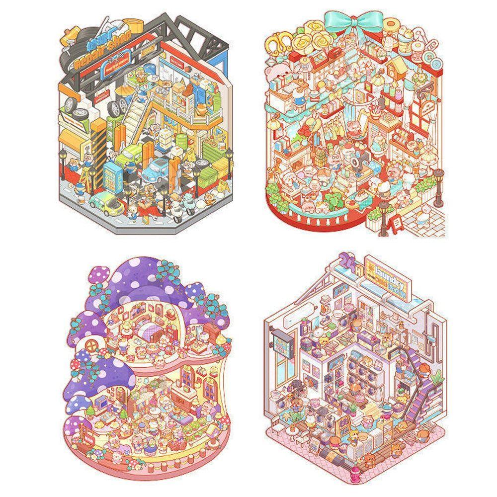 Cozy House Miniature Scene Collection Book 3D Hut Journal Stickers Photo Prop