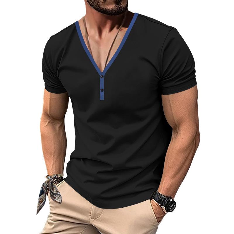 2025 Summer Men T-shirt V-neck Fashion Design Slim Fit Soild T-shirts Male Tops Tees Short Sleeve T Shirt For Men