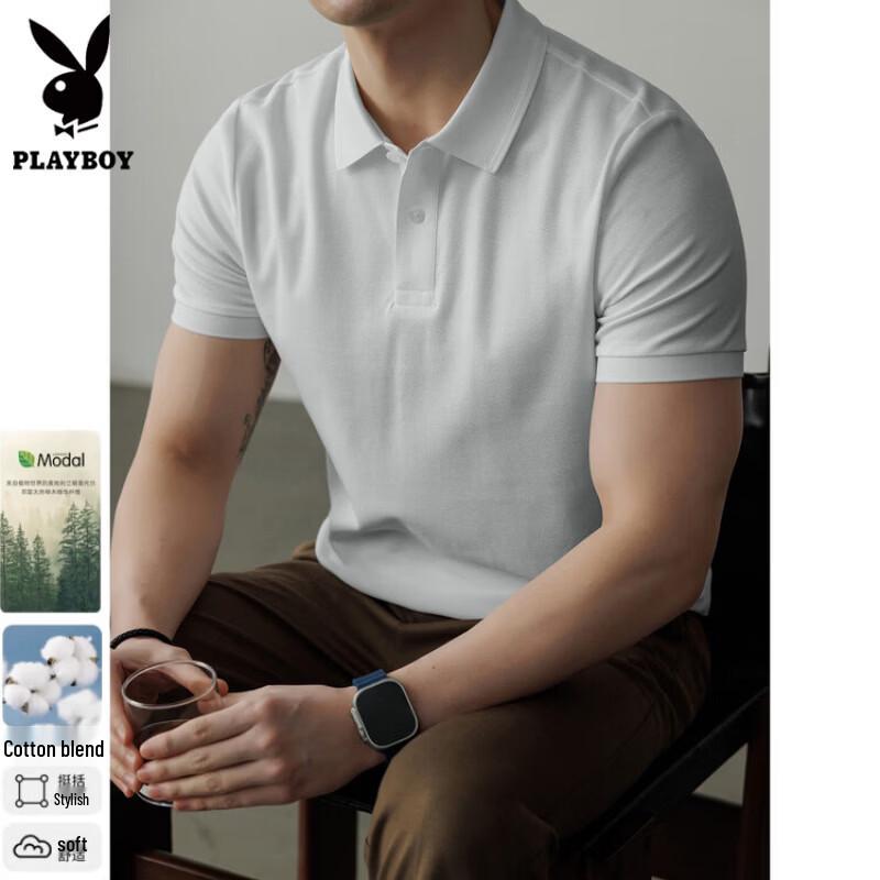 PLAYBOY Мужская дышащая рубашка-поло с коротким рукавом в стиле business casual