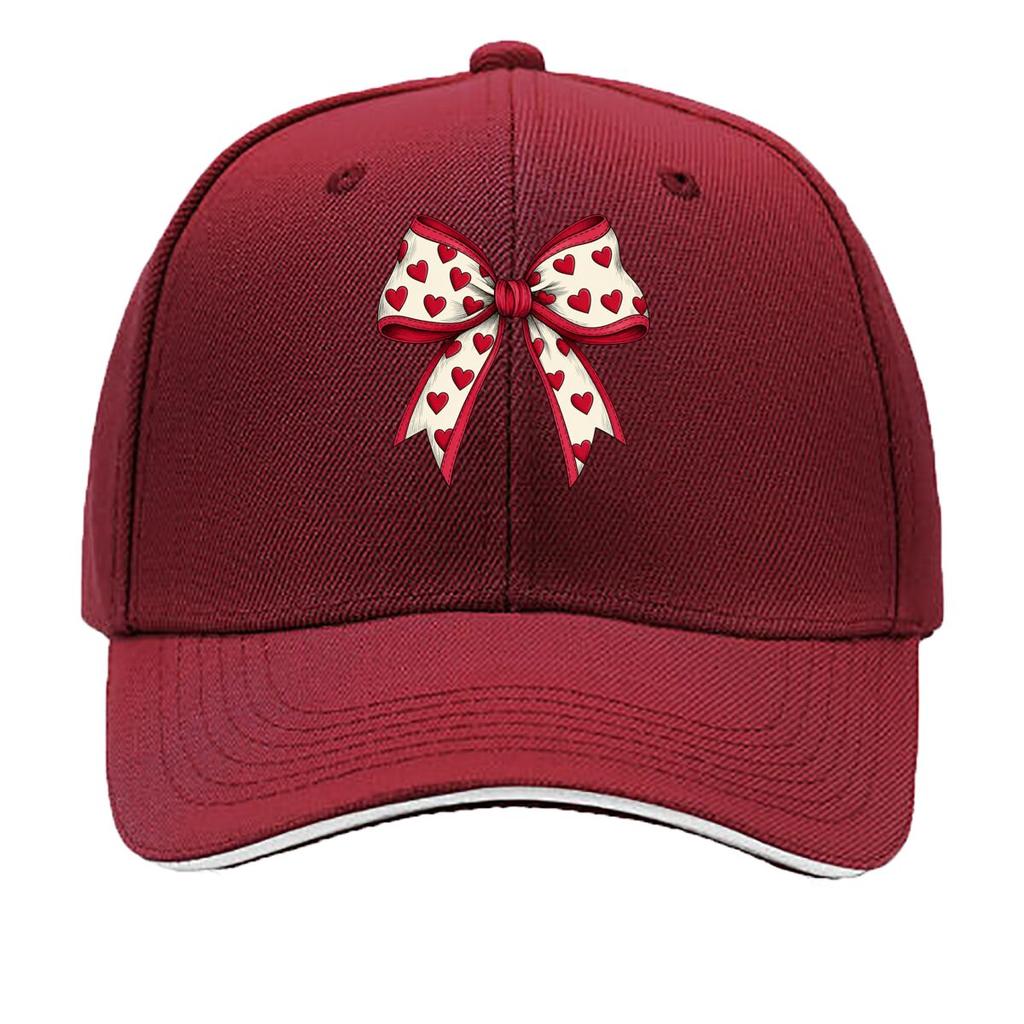 Valentine Day Heart Pattern Ribbon Bow Graphic Sandwich Baseball Cap Unisex Women Sun Cap Outdoor Workouts Hat