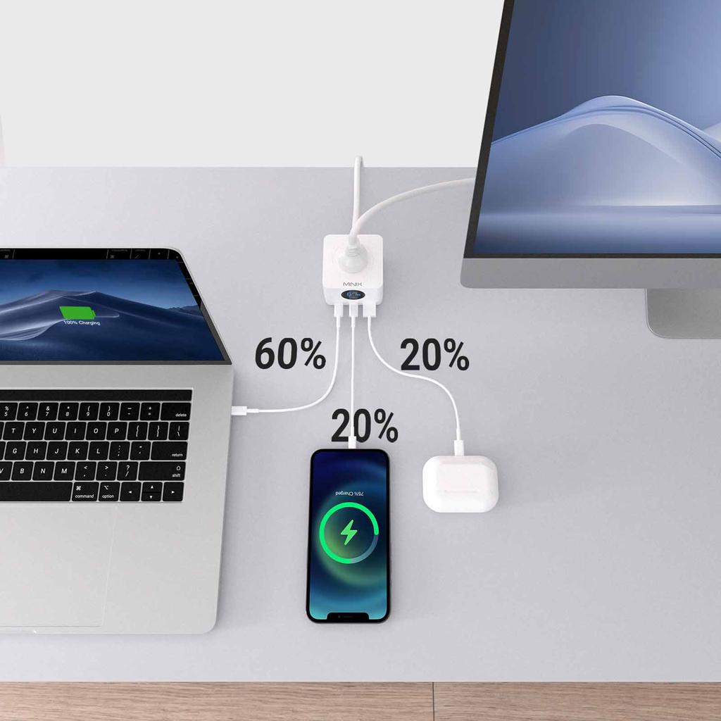 67W 6-в-1 Удлинитель с 2 * + 1 * портом быстрой зарядки USB-A и 3* выходными разъемами AC типа US С сертификатами TUV US, FCC, VI