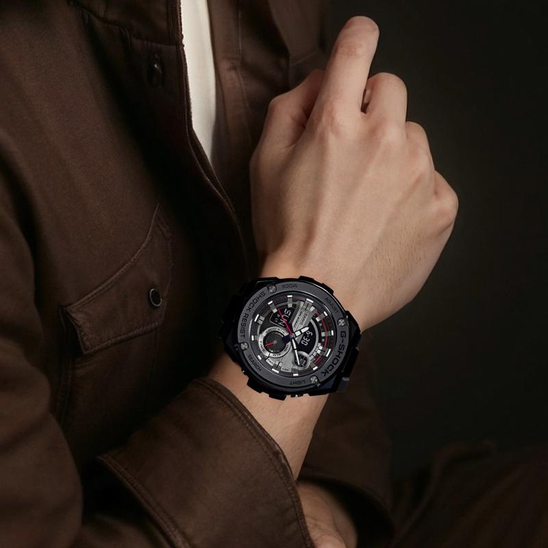Casio Серия G-STEEL - Дисковый двойной дисплей, многослойная защитная конструкция, кварцевый механизм, полимерный ремешок, японские и корейские часы, мужские GST-210B-1A