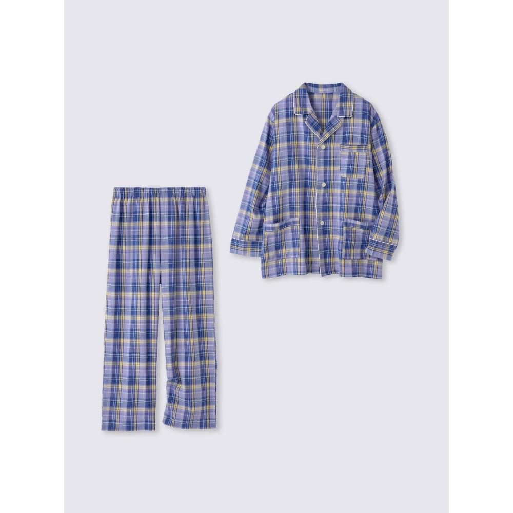 GU by Uniqlo Фланелевая пижама с длинным рукавом и длинными штанами, свободный крой