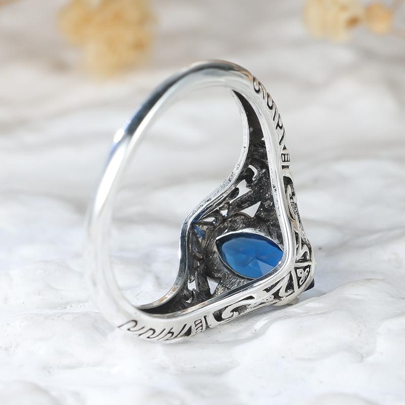 Marquise Cut Blue Sapphire Ring for Women Silver Jewelry Luxury Accessories Anniversary Gift