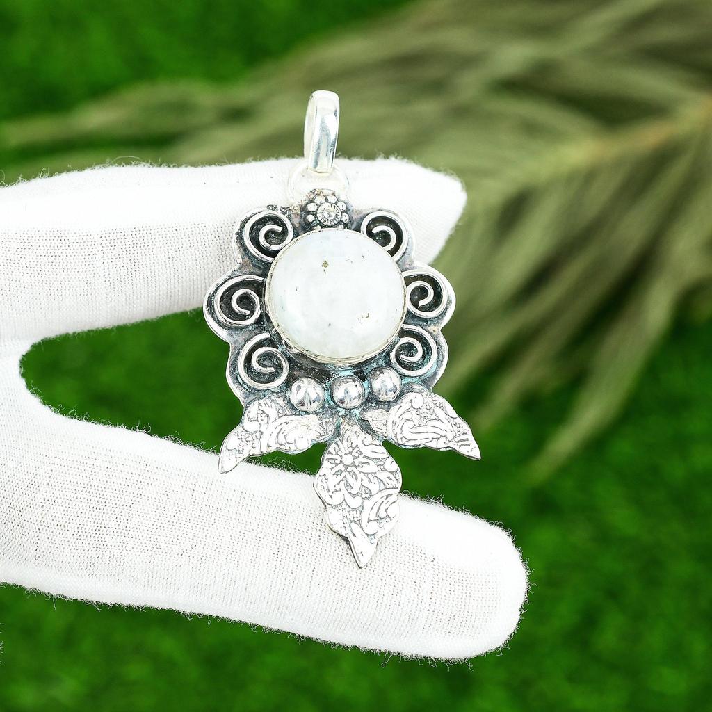 Sisters Day Deal Rainbow Moonstone Gemstone 925 Sterling Silver Bezel Pendant