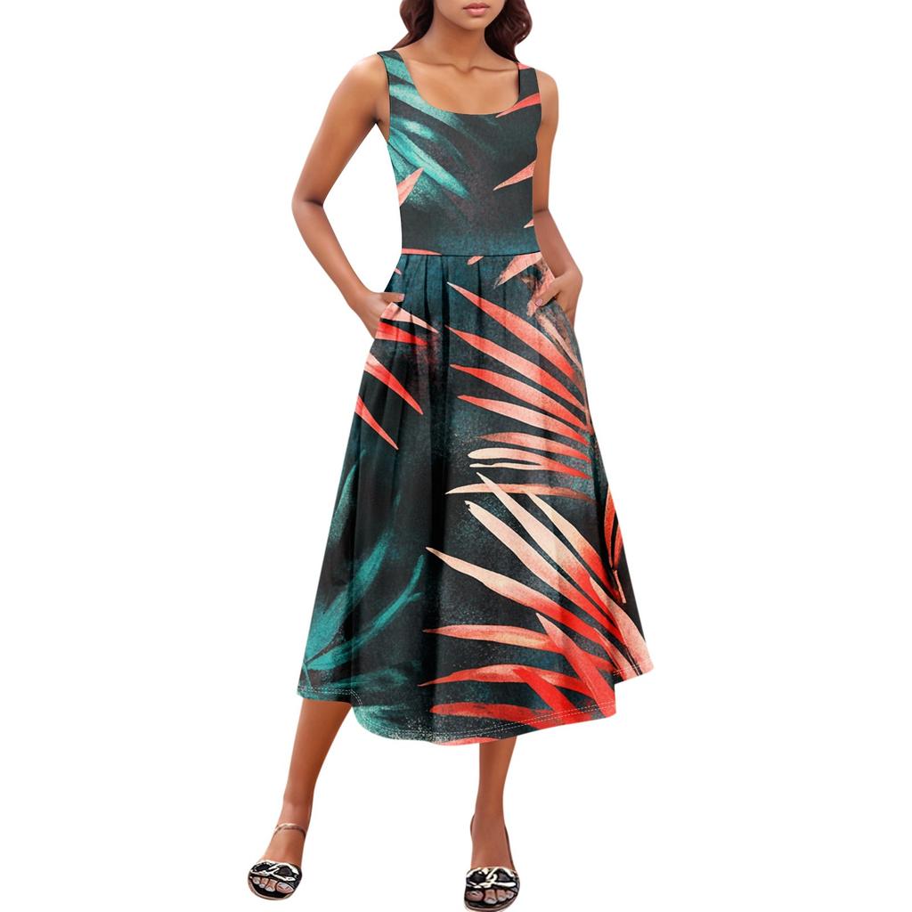 Women's Summer Spring Casual Floral Sundress Sleeveless Beach Vacation Flowy Boho Tank Midi Dresses