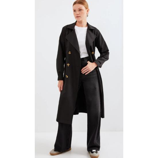 5853 Double Breasted Trench Coat - Black