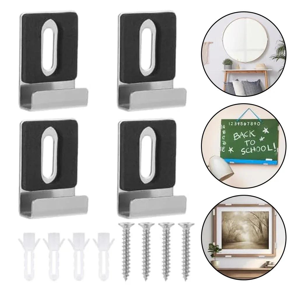 4pcs Bathroom Mirror Fixing Clips Wall Mounting Glass Hanging Clamps With Screws Frameless Mirror Glass Hanger Clamp Hardware