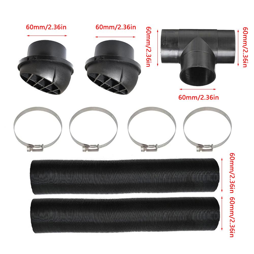 1set 60mm Diesel Heater Pipe Duct T Piece Warm Air Outlet Vent Hose Clips For Webasto Air Vent Ducting T Flat Piece Elbow Pipe