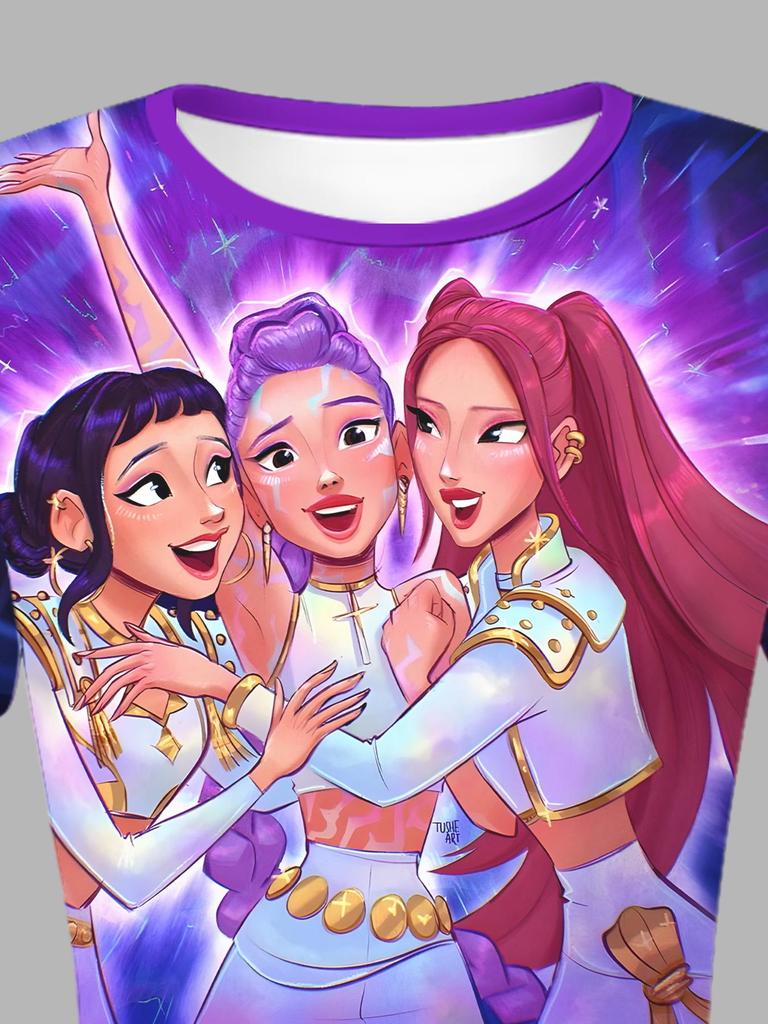 Комплект из шорт и футболки с длинным рукавом 'Demon Hunter' для K-pop девушек - Удобный комплект для весны и осени