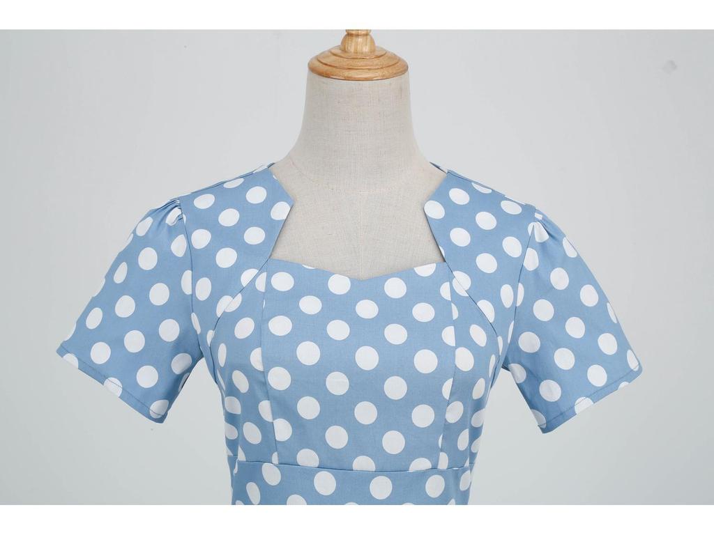 Polka Dot High-Waisted Midi Swing Dress with Short Sleeves