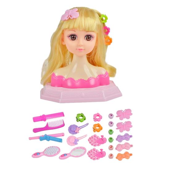 Girls Hair Styling Doll Head Model Pretend Play Makeup Toy with Comb & Accessories Creative Hairdresser Training Tool for Makeup Hairstyle Practice