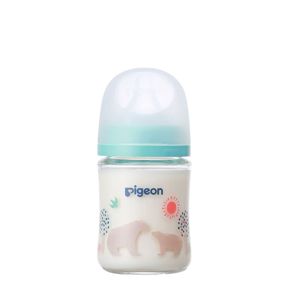 PIGEON Breast Milk Feeling Bottle 160ml 0 Months+ Heat-Resistant Glass Bear Design Resistant to Scratches and Hygienic