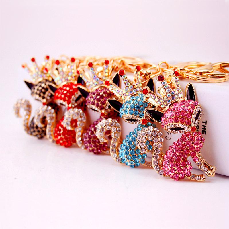 "Adorable Crystal Fox Crown Keychain - Women's Bag Accessory & Small Gift 837"