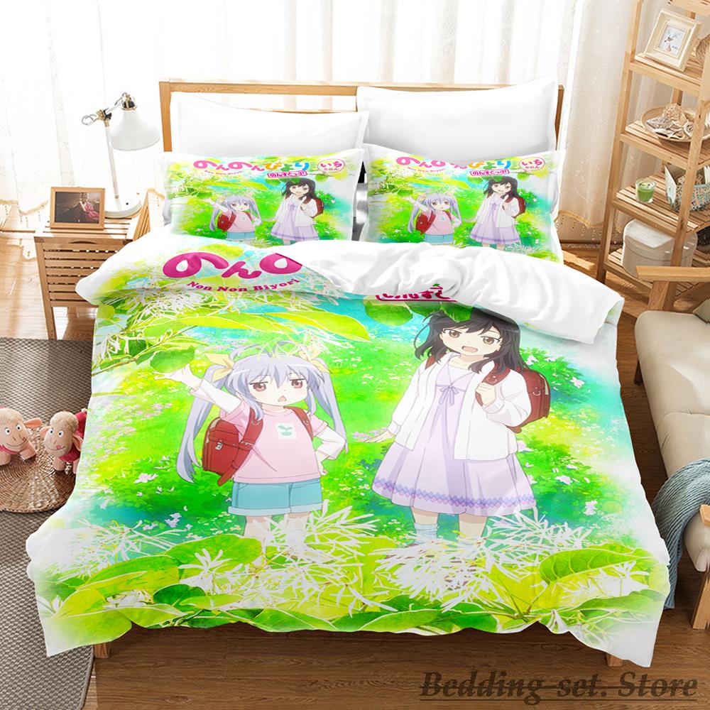 Не Non Biyori Комплект постельного белья Односпальный Полуторный Двуспальный Евро-размер Кинг-сайз Комплект для кровати Взрослый Детская спальня Комплекты с пододеяльником Аниме Девушки