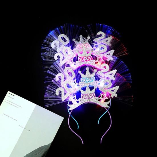 2024 Новогодняя вечеринка, повязка для волос с блестящими блестками, светодиодная эластичная противоскользящая светящаяся лента для декора с бантом, легкая повязка для волос, реквизит для фотосессии, подарок, аксессуары для волос