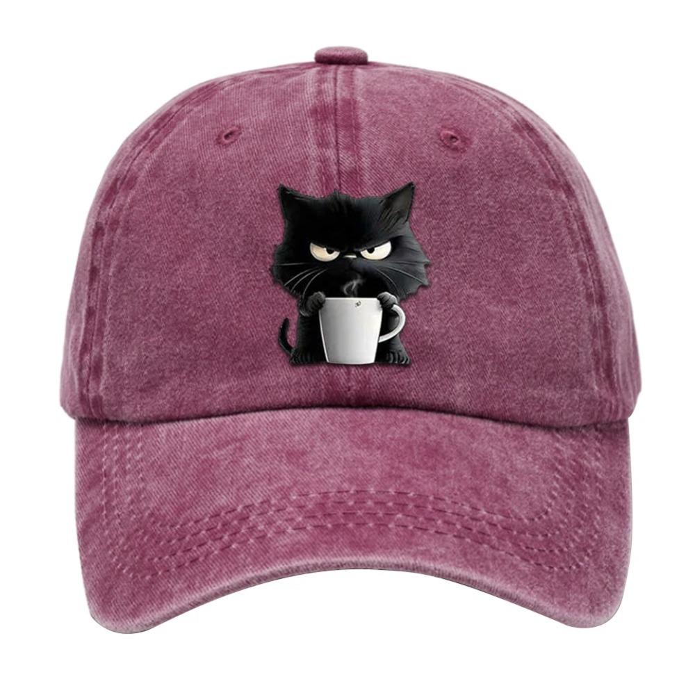 Хлопковая бейсболка Snapback Милый кот Регулируемая хлопковая кепка Бейсболка с принтом Кофе Кот для мамы бабушки любителя кошек