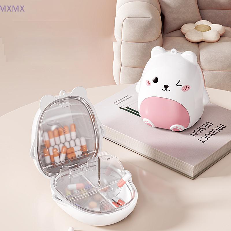 {MX} Cute Cartoon Small Bear Portable Pill Box Keychain Double-layer Compartment Medicine Storage Box Large Capacity Pill Case