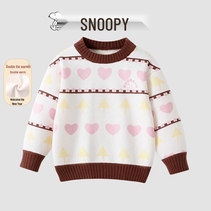 Snoopy Girls' Fleece-Lined Heart Tree Pullover Sweater