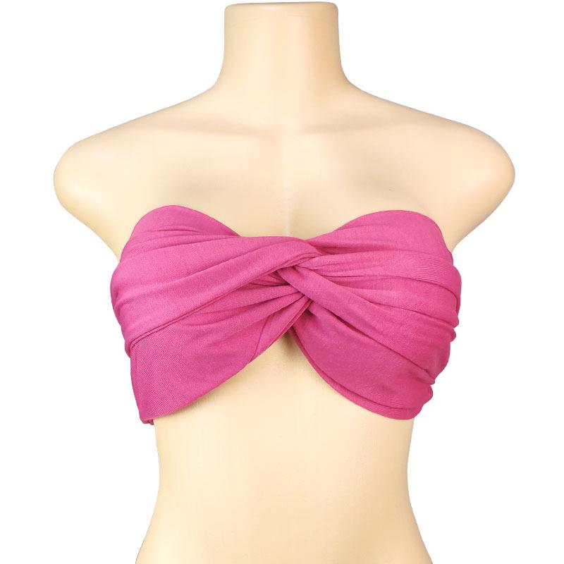 Spring Women's Solid Color Halter Neck Bandeau Top with Tie-up Chest Wrap