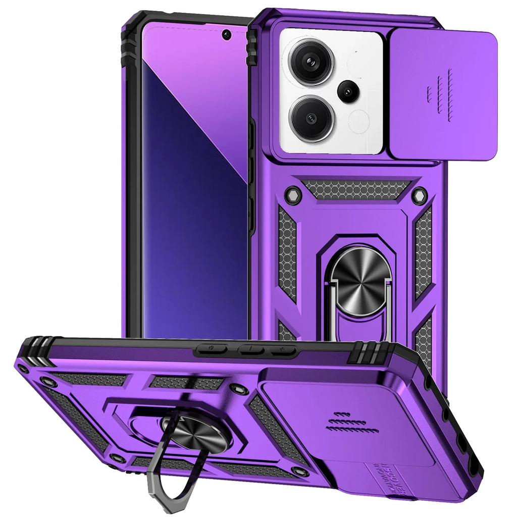 Противоударный бронированный чехол для Xiaomi Redmi Note 13 12 Pro 5G 4G 13C POCO C65 X6 M6 Pro X5 M5 Pro с выдвижной защитой объектива, кольцом-подставкой