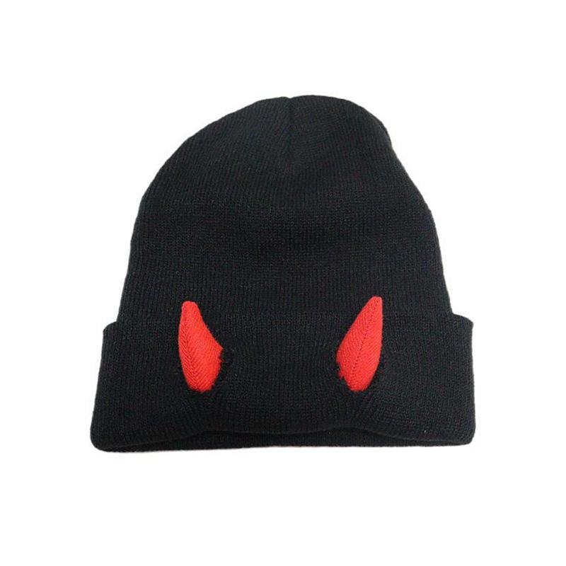 1PC Devil Trendy Warm Stretchy Knitted Playful Beanie Winter-Ready Hat Cold-Resistant Horn Soft-Knitted