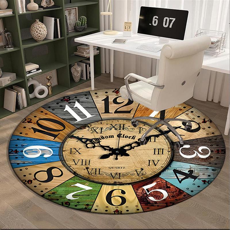 Vintage Cafe Clock Design round carpet Chair cushion Round Entryway Rug, Soft Round Rugs for Living Room, Bedroom, Circle Carpet decor gifts